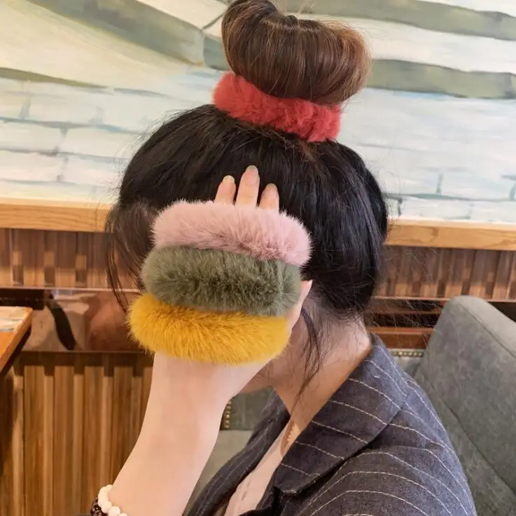 Fashion Fluffy Faux Fur Furry Wool Scrunchie Hair Ring Hair Rope