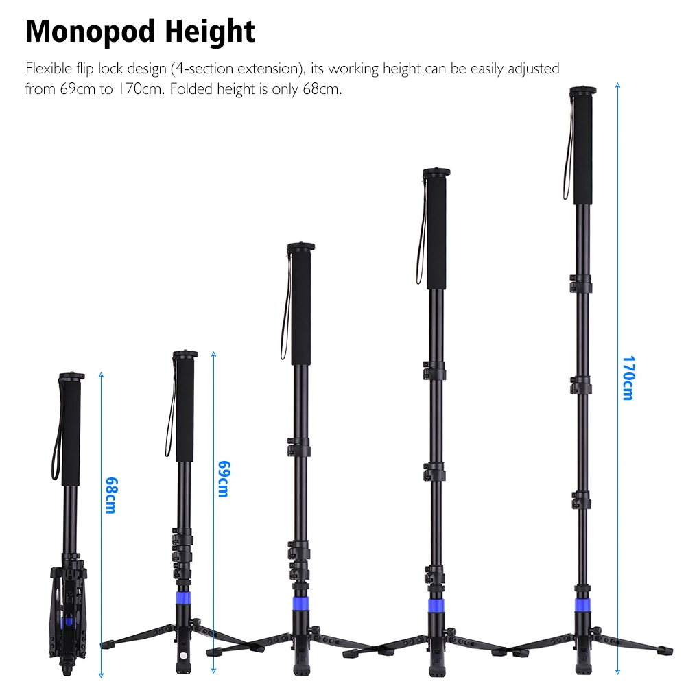 Алюминий сплав Flip Lock компактный монопод для камеры с Unipod держатель 1/4 3/8 дюйма Винт крепления для DSLR ILDC Камера видеокамера DV 4 секций