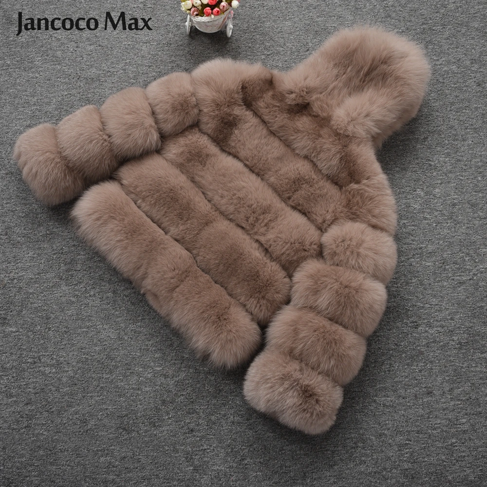 Jancoco Max Женское пальто с капюшоном из натурального Лисьего меха Модная стильная