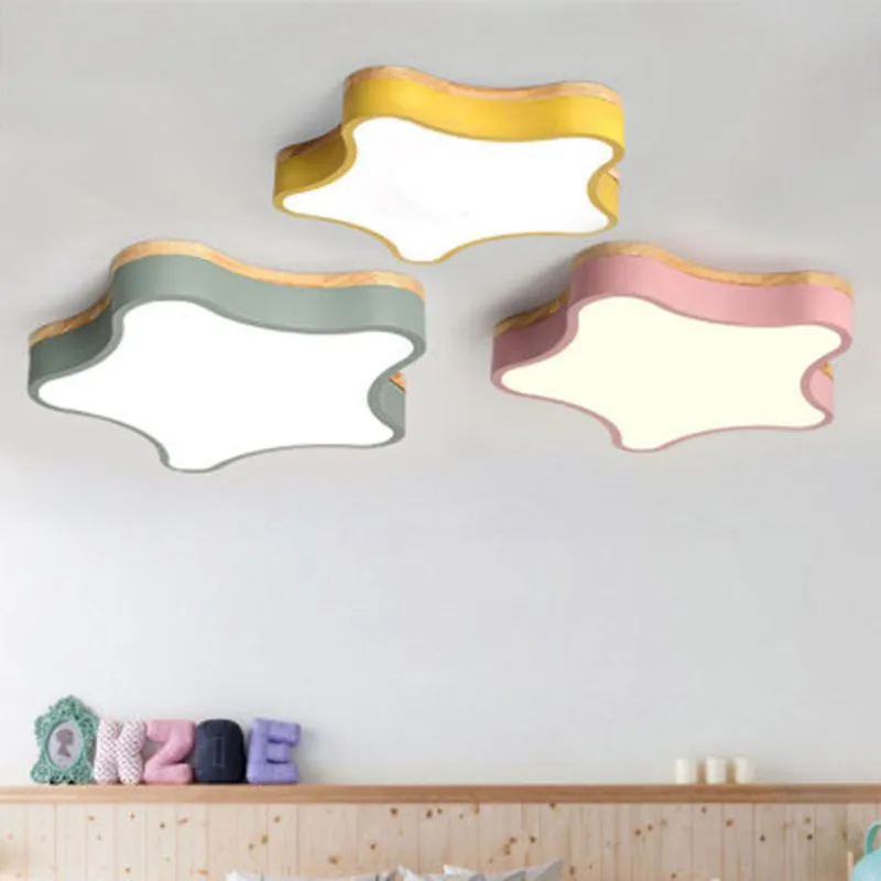 

Star Wooden LED Ceiling Lights With Remote Control Macaron color Ceiling Lamp For Living Room Dining Kitchen Lighting Fixtures