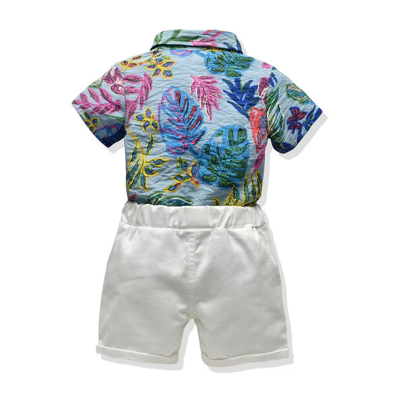 summer gentleman boys clothes suits children's printed short-sleeved shirt+ casual shorts outfit kids clothing sets