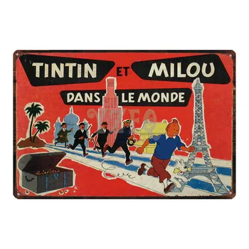 

Tintin Cartoon Metal Tin Sign Shabby Chic Wall Kids Room Coffee Shop Home Art Craft Tiki Bar Decor 30X20CM DU2997