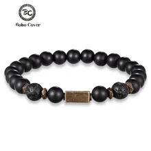 Браслет в стиле панк с натуральным камнем, из бисера, мужской, черный, из лавы, винтажный, гематит, квадратный, сплав, ID, браслеты, мужские, ручной работы, на заказ, ювелирное изделие, подарки