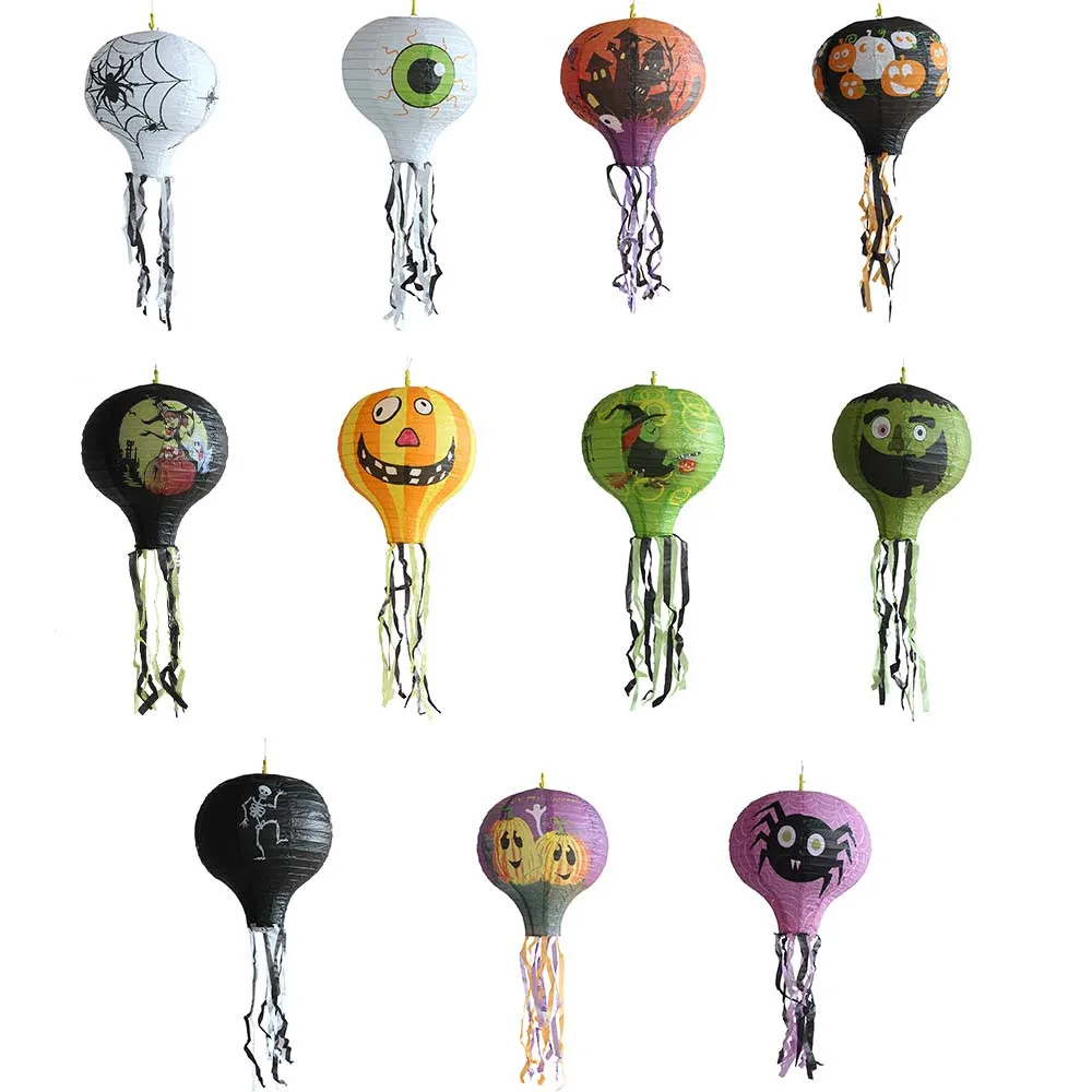 

Lantern Halloween Decoration LED Paper Pumpkin Hanging 40CM Colorful Foldable Hot Air Balloon Lantern Many Patterns #45