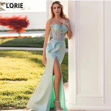 

Mint Mermaid Evening Dresses Prom Party Gowns Appliques Saudi Arabic Beading Pleats Dubai Women Prom Dress Slit Side Long