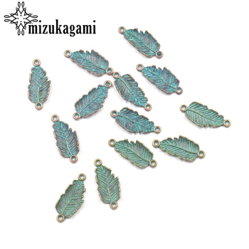 

Retro Verdigris Patina Plated Zinc Alloy Green Leaves Shape Charms Connector 10pcs/lot For DIY Bohemia Jewelry Accessories