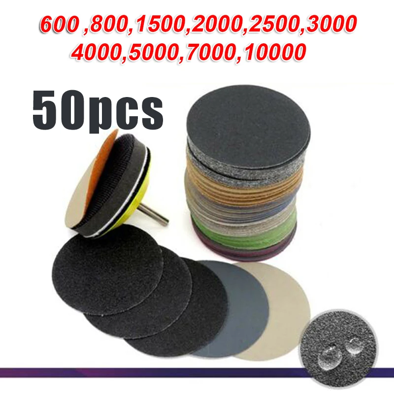 50PCS 3inch Wet Or Dry Sandpaper Hook And Loop Silicon Carbide Sanding Discs wet and dry sandpaper sanding