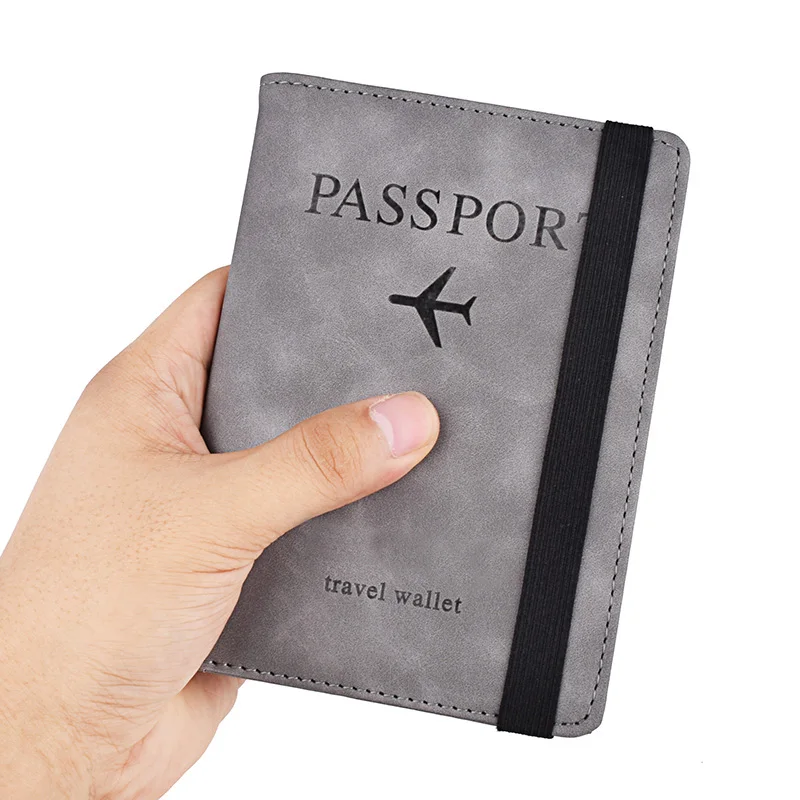 Elastic Band Leather Passport Cover RFID Blocking For Cards Travel Passport Holder Wallet Document Organizer Case Men Women