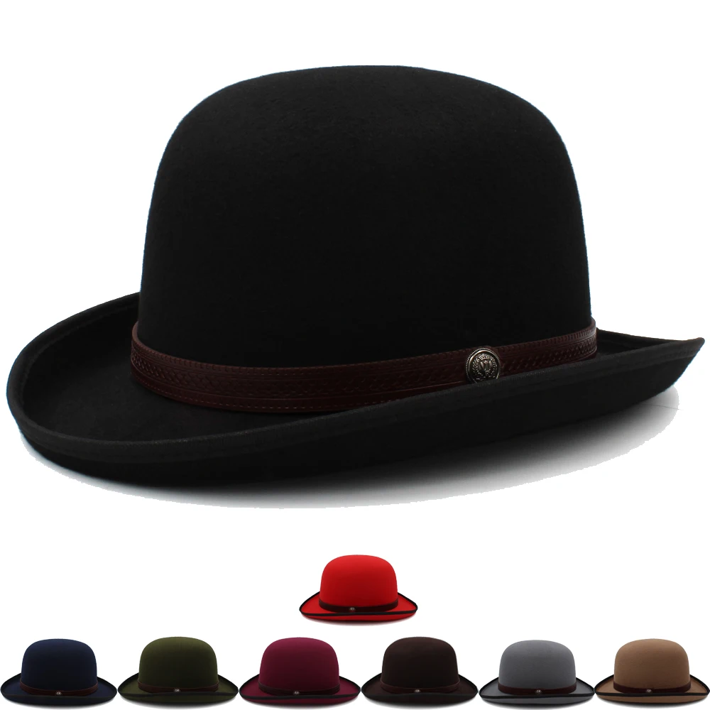 a fedora Men Women Oval Top Classical Wool Bowler Hat Roll Rim Derby Cap Sunhat Party Street Style Adjustable Size US 7 1/8-7 3/8 UK M-L green fedora hat