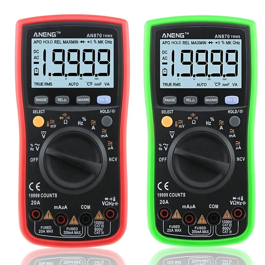 ANENG AN870 Цифровой мультиметр 19999 отсчетов True RMS AC/DC Вольт Ампер Ом Емкость Частота Температура NCV транзисторный тестер