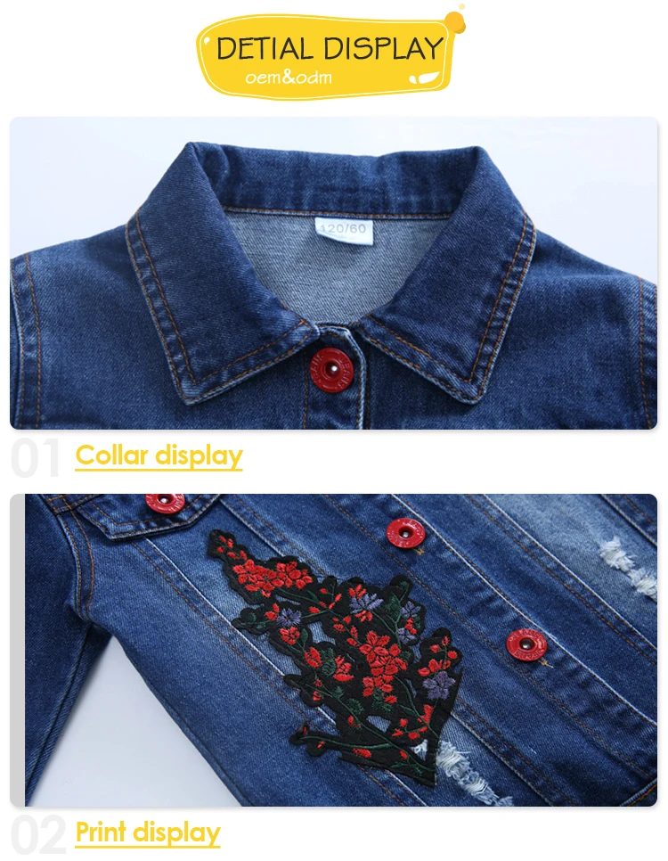 Autumn Girls Denim Pants Embroidered Crane Outfits Girls Autumn Spring 3Pcs Denim Jacket + Jeans Clothing Set