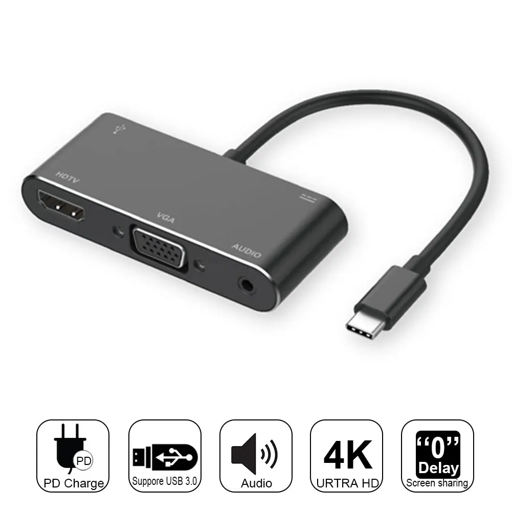 Стабильный Многофункциональный USB мобильный телефон легко установить для ноутбука выход двойной интерфейс типа C к HDMI VGA зарядный порт адаптер