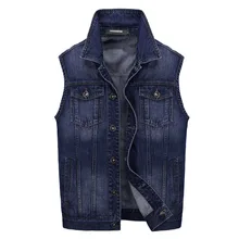 Для мужчин среднего возраста Чистый хлопок стирка джинсовый жилет Высокое качество мульти-мешок жилет Мужская поддержка