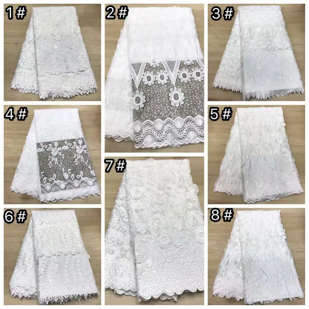 Новейшая белая африканская вышитая Тюлевая ткань, высокое качество, французская молочная шелковая кружевная ткань с 3D блестками в 5 ярдах YYZ2689