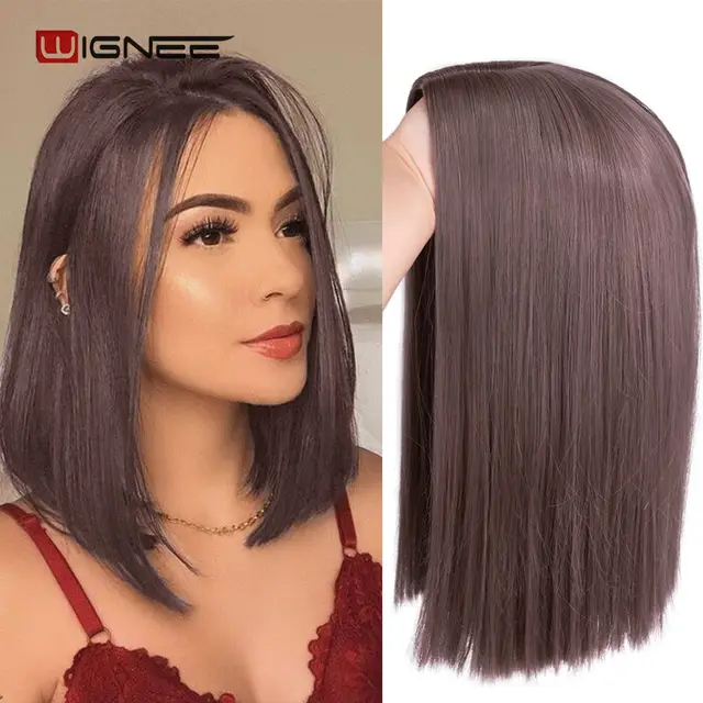 Wignee Short Straight Hair Synthetic Wigs Mixed Purple Blue Natural Black Rainbow Wig Glueless Cosplay Women Hair Daily Wigs Wig Wig Wig Womenwig Straight Aliexpress