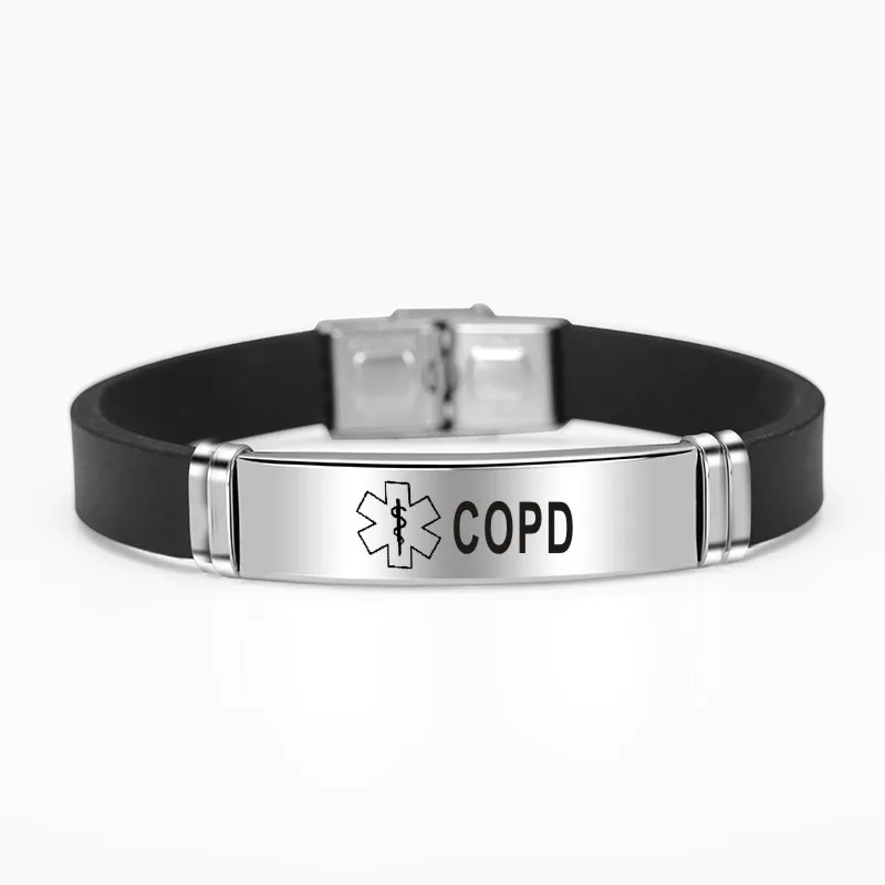 Спортивные силиконовые медицинские аварийные идентификационные браслеты для мужчин и женщин, диабет, тяжелое состояние, аварийное оповещение, аксессуары, стальные ювелирные изделия - Окраска металла: COPD