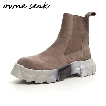

19ss Owen Seak Men Chelsea Boots Genuine Leather High-TOP Ankle Heightening Boots Luxury Trainers Boots Casual Flats Shoes