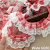5CM Wide New Red White Plaid Pleated Lace 3d Flowers Embroidered Ribbon Ruffle Trim DIY Clothing Hair Accessories Home Sewing ► Photo 1/5