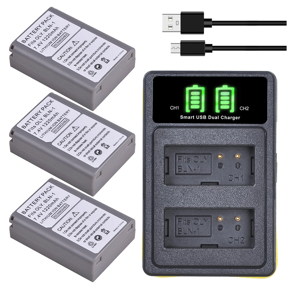 

BLN-1 PS BLN1 PS-BLN1 Battery Bateria + Dual LED USB Charger for Olympus OM-D E-M1 E-M5 Mark II PEN-F E-P5 EM1 EM5 PENF EP5