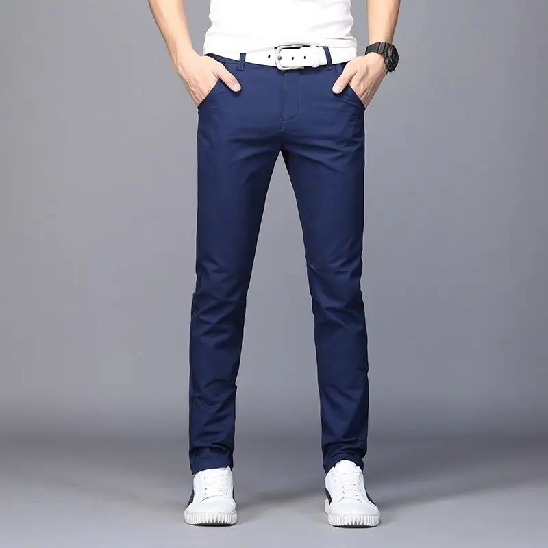 Новые модные мужские джинсы повседневные Стрейчевые обтягивающие джинсы облегающие брюки облегающие синие брюки сплошной цвет мужской прямые брюки - Цвет: 919