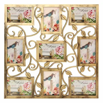 

9 Openings Wall Hanging Collage Picture Photo Frame Bronze Floral Vine Collage Photo Frames Picture Display Decor Gift