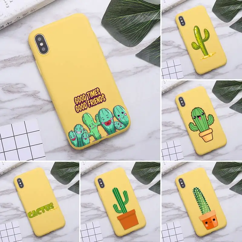 Funny Cartoon Cactus Phone Case for iPhone 11 Pro Max X XR XS 8 7 6s Plus Candy yellow Silicone Cases | Мобильные телефоны и