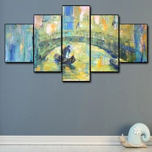 Canvas Art Oil Painting Water town Stone arch bridge Boat Art Poster Picture Wall Decor Modern Home Decoration For Living room