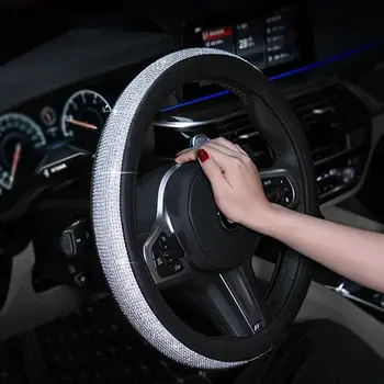 

Rhinestone Car Steering Wheel Cover Bling Diamond Bling Steering Wheel Cover Anti-Slip Wheel Sleeve Protector Leather Protection