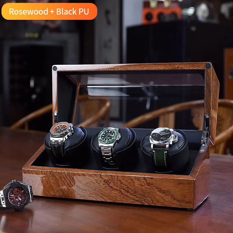 3W Rosewood w Black Роскошные натуральные часы из цельного дерева, моталки, подгонянные на батарейках, деревянные автоматические часы, моталки, одиночные - Цвет: 3W Rosewood w Black