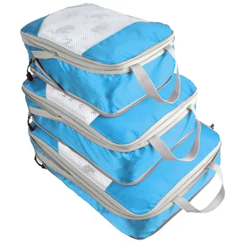 

3Pcs/Set Compression Bag Travel Luggage Storage Bags Packing Squares 3 Sizes Compression Pouches Blue