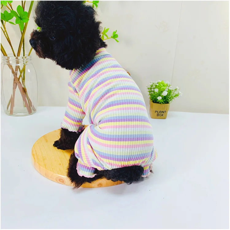 Pet Dog Clothes Four-legged Clothing Pure Cotton Cat Pit Rainbow Stripes Long | Дом и сад