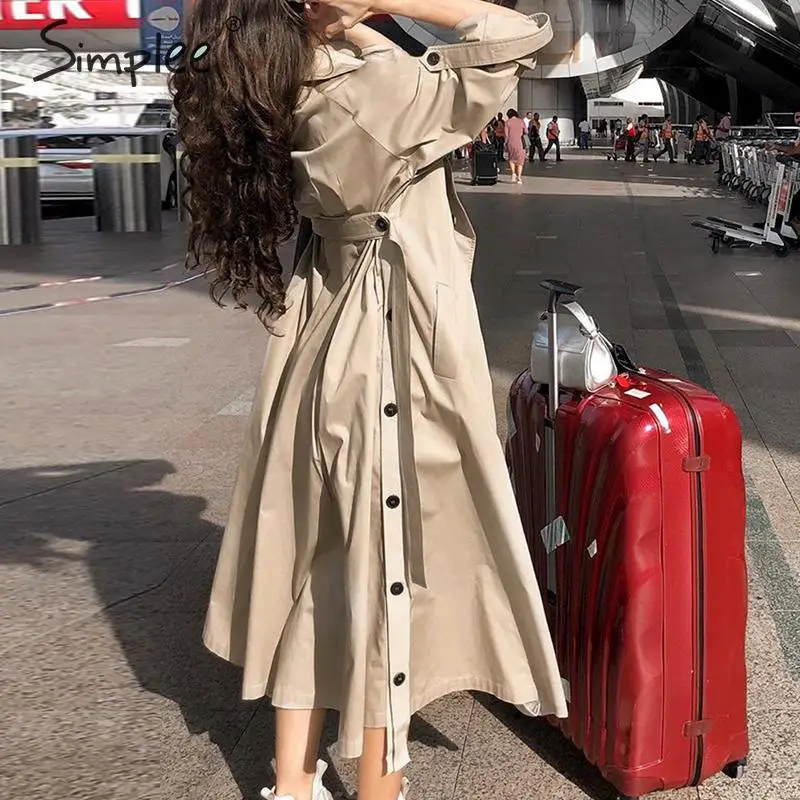 Simplee элегантный пояс Женский Тренч двубортный Осень-зима женские длинные тренчи