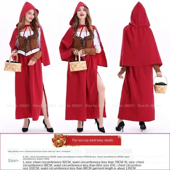 

Halloween Medieval Little Red Riding Hood Party Stage Cosplay Costume Carnival Women Fancy Gown Hooded Cloak Capes Maid Dress