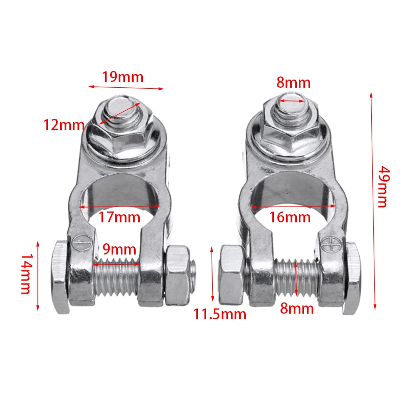Mayitr 2pcs Zinc alloy Car Battery Terminals Heavy Duty Cable Connector Clamp Positive Negative For Caravan Van Motorhome Boat