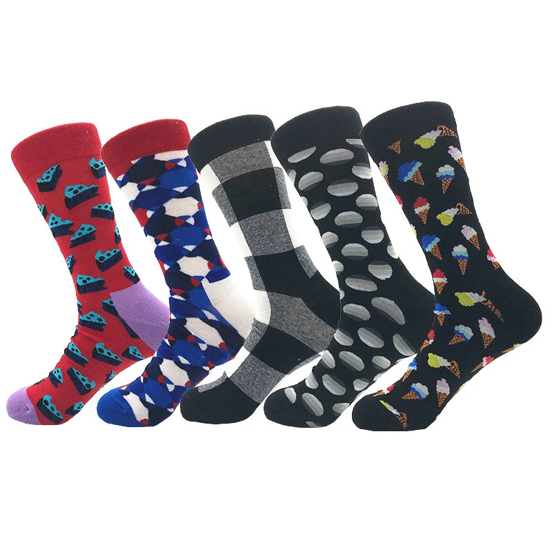 

New 2019 Autumn Winter Men Socks Harajuku Funny Socks Cute Food Pizza Plaid Pattern Socks Ceative Sokken Calcetines Hombre