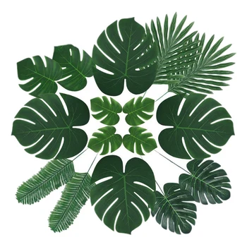 

NEW-60Pcs Artificial Leaves Tropical Palm Leaves Monstera Leaves with Stems for Decorations Tropical Party Supplies Jungle Beach