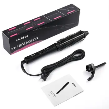 

U-Kiss Interchangeable Brush & Clip Super Hard Titanium Coated Heating Plate Dual Voltage 3 In 1 Ionic Hair Styler Hair Curler