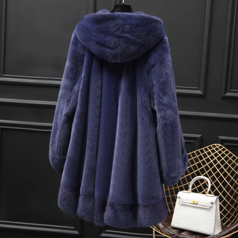 Women's Double Side Wear Warm Genuine Leather Real Mink Fur Long Jacket
