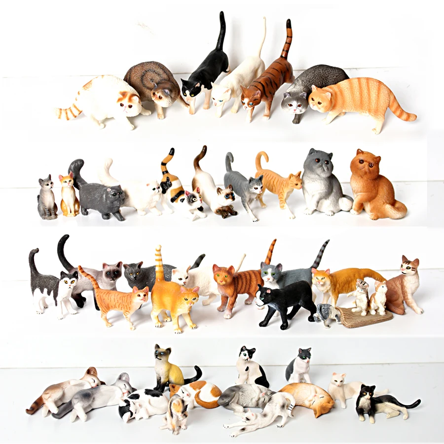 Realistic Cat Animal Model Figures Toy Pet Cat Figurines Playset Cognition Toys Set Christmas Birthday Cake Topper Gift for Kids