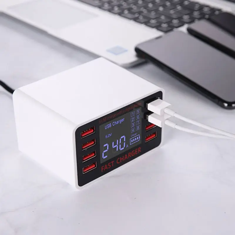 5V 2.4A 8 Ports USB Charger LED Current Display Charging Dock Station Adapter