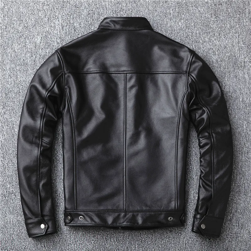 Men Leather Jacket-Classic Motor Rider Genuine Leather Jacket Slim Fit Cowhide Coat Mens Fashion Real Leather Jacket Asian Size