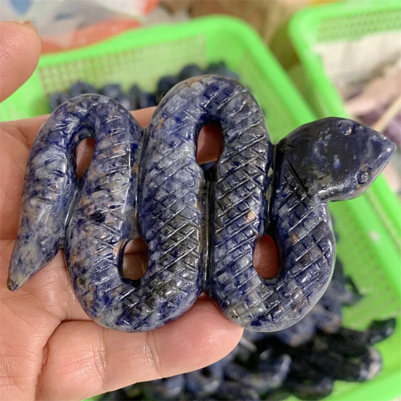 

Natural Crystal Beautiful Sodalite Snake Product Realistic Home Decor Gift Art Feng Shui Animal Sculpture
