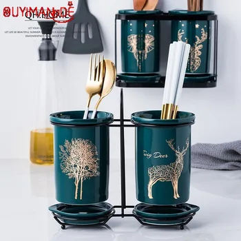 

Light Luxury Ceramic Chopsticks Tube Chopsticks Basket Drain Chopsticks Box Household Chopsticks Cage Kitchen Storage Barrel