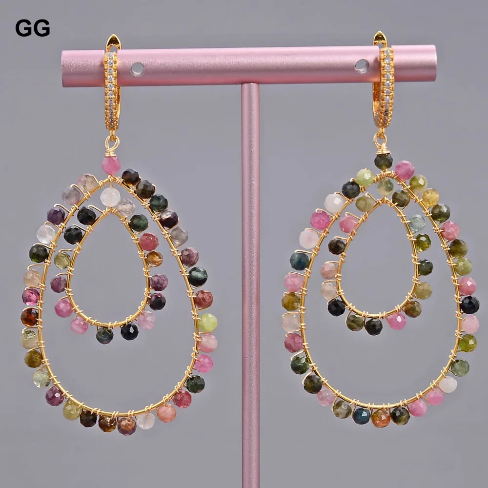 

GuaiGuai Jewelry Natural Teardrop Multi Color Tourmaline Cz pave Lever back Dangle Earrings