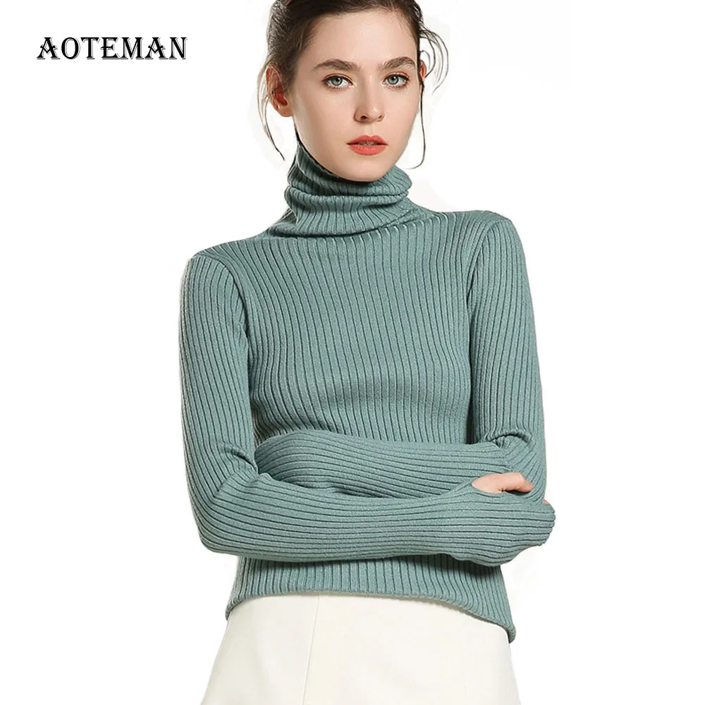 

Autumn Winter Sweater Women 2019 Casual Solid Thick Slim Turtleneck Sweater Warm Long Sleeve Pullover Knitted Sweaters Plus Size