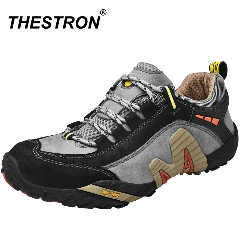 

New Trekking Shoes Man Autumn Genuine Leather Hiking Sports Shoes Mens Big Size 11 12 Men Sneakers Black Anti-Slip Sneaker