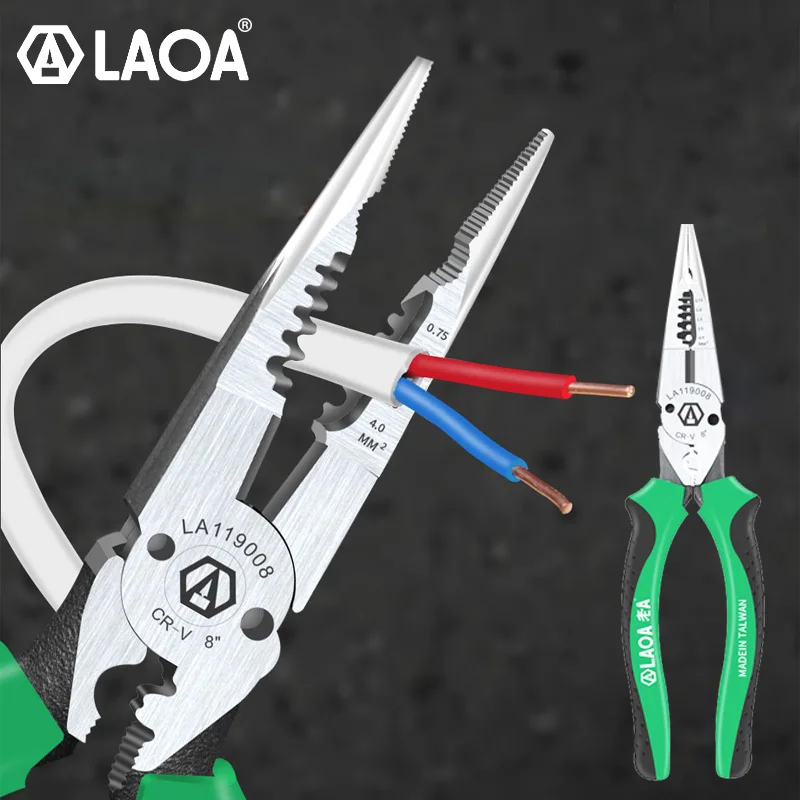 LAOA 8inch Needle Nose Pliers Wire Cutter Wire Stripper Crimping Tools Electirc long nose pliers