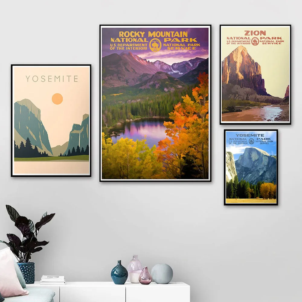 framed canvas vintage art Mountain landscape painting canvas wall art