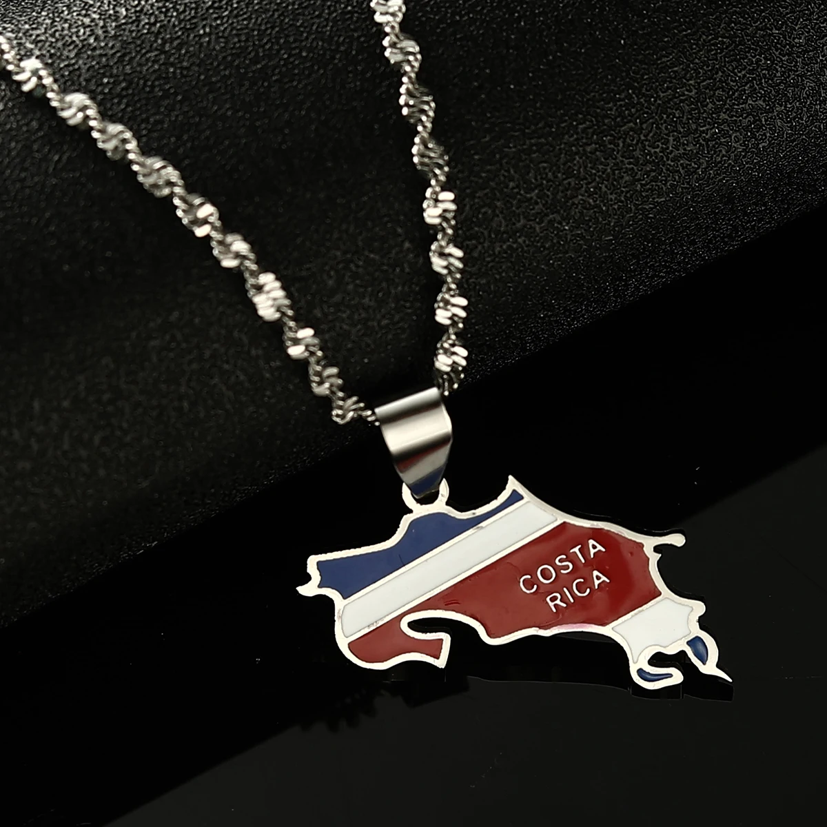 Stainless Steel Costa Rica Map Flag Charm Necklaces La Republica de Costa Rica Map Pendant Chain 4