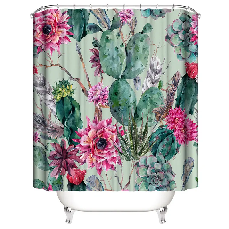 Shower Curtain 180cm LANGRIA 4 шт. занавески для ванной комнаты с цветочным принтом, прочные водонепроницаемые занавески для ванной, набор покрытий для туалета, нескользящий коврик для ванной комнаты - Цвет: Shower Curtain 180cm